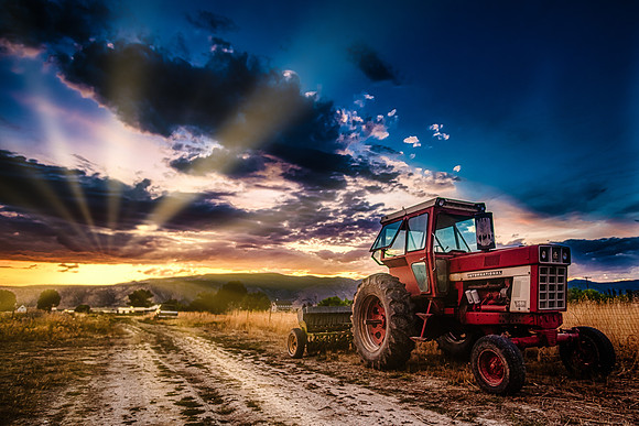 tractor sunset