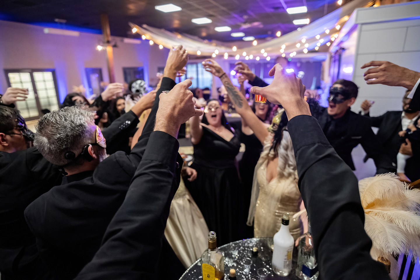 Guests celebrating at a wedding reception